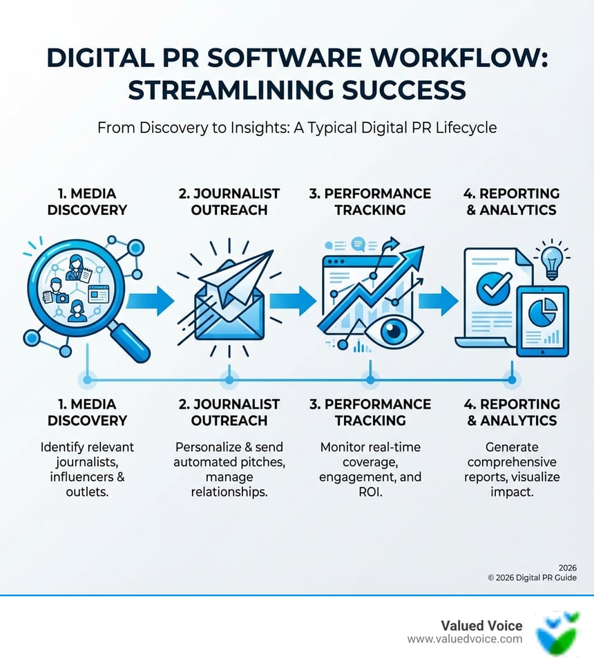 Digital PR software workflow infographics