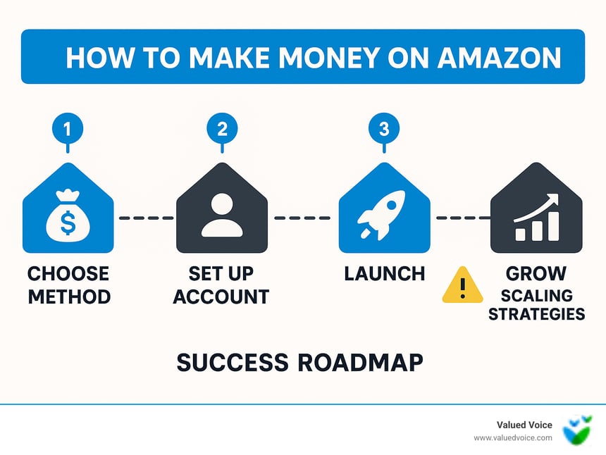 How to make money on Amazon success roadmap infographic